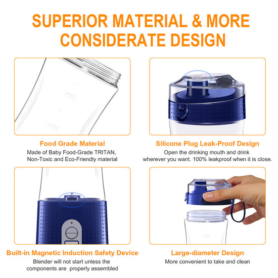 Portable Blender for Shakes and Smoothies Personal Size Single Serve Travel Fruit Juicer Mixer Cup with Rechargeable USB