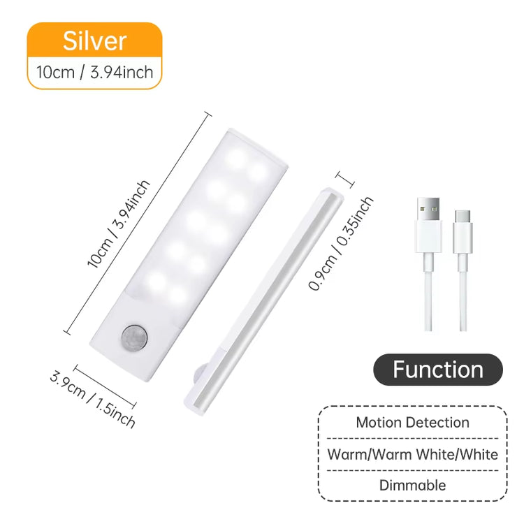 Motion Sensor Light Wireless LED Night Light USB Rechargeable Night Lamp Cabinet Wardrobe Lamp under Backlight for Kitchen Led